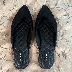 Birdies Swan Mules Quilted Slides Flats Black Leather Suede Sz 9.5 Comfortable